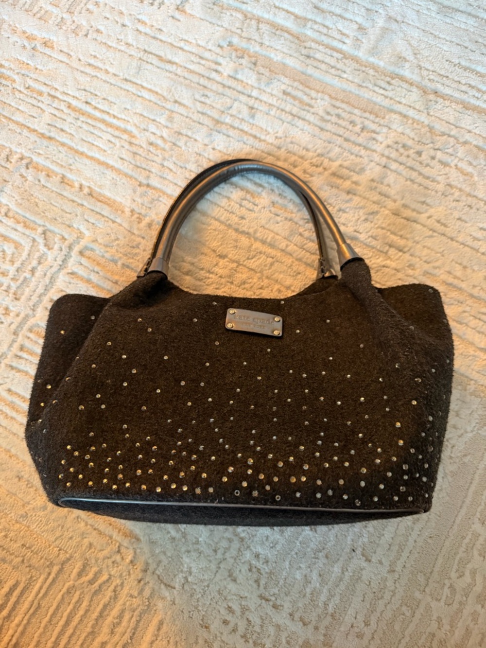 Kate Spade Black Studded Rhinestone Shoulder Bag Satchel Purse Y2K Medium
